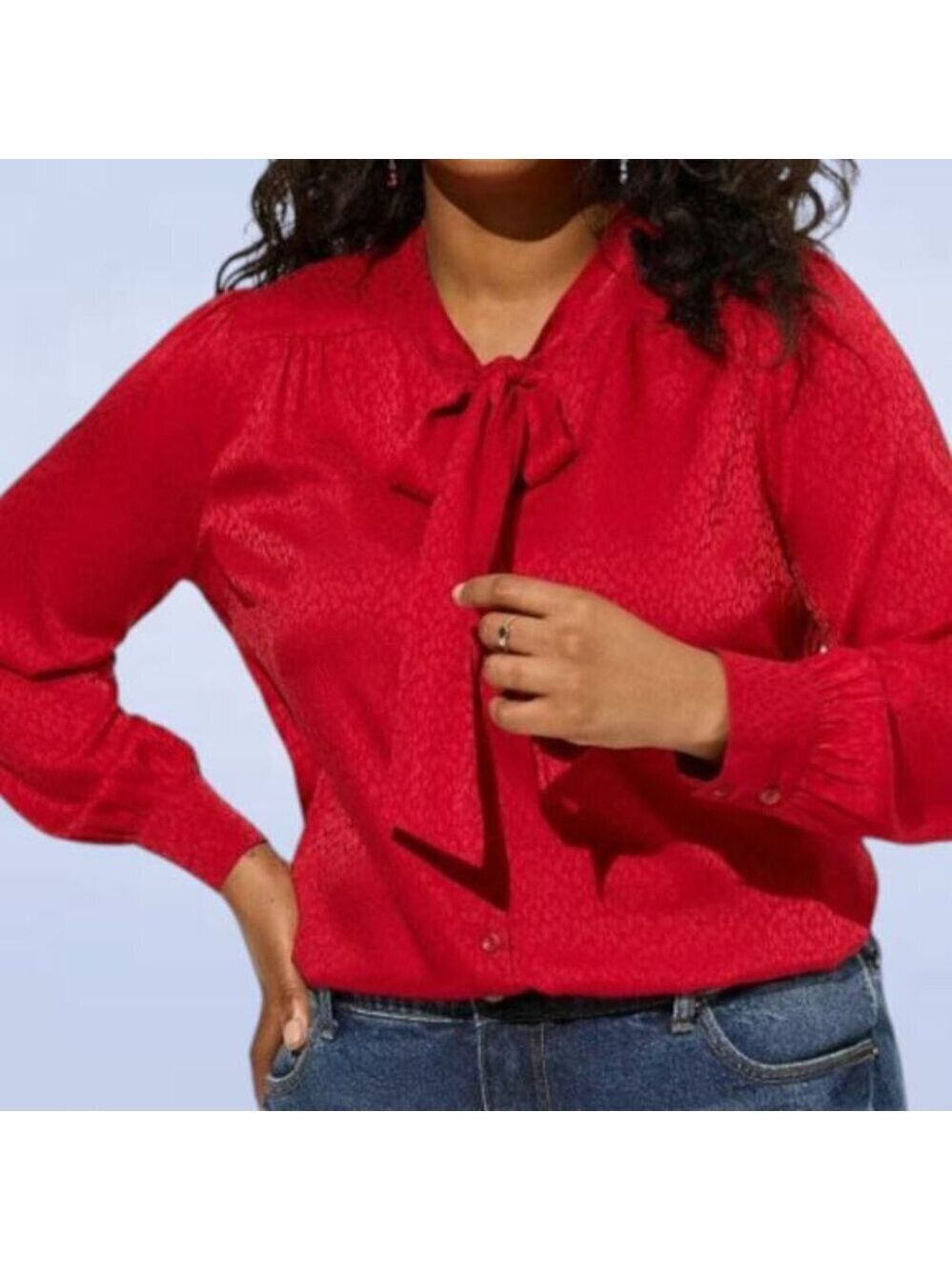 Torrid Satin Jacquard Tie Neck Button‎ Up Blouse - Size 3X